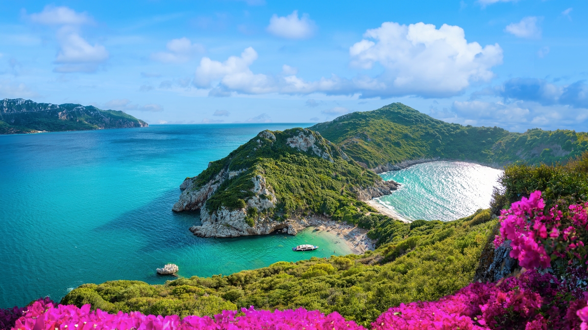 Aerial view of magnificent Corfu coast in Greece